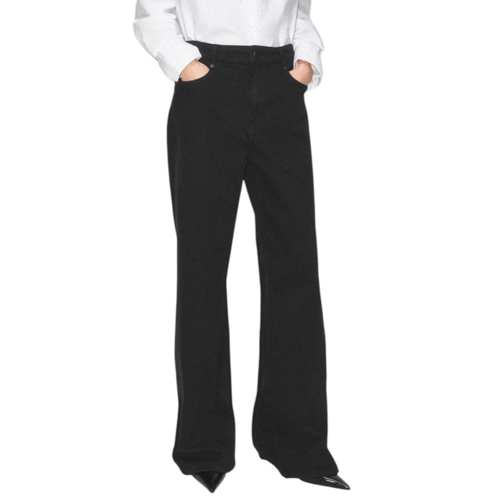 Zara Wide‎ Leg Jeans Womens 6 Black High Rise Full Length Minimalist Denim NEW